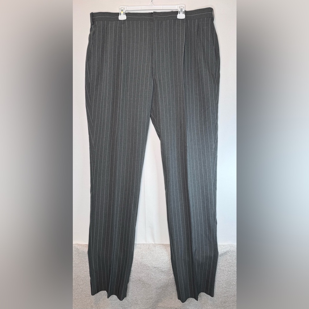 Falcone VTG NWT Pinstripe Pleated Dress Pants size 45x50 raw hem gray Mobster